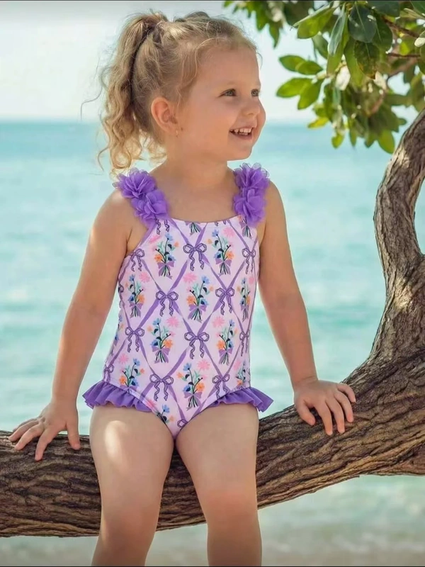 Kids' Floral Ruffle One-Piece, style SH-KD-06