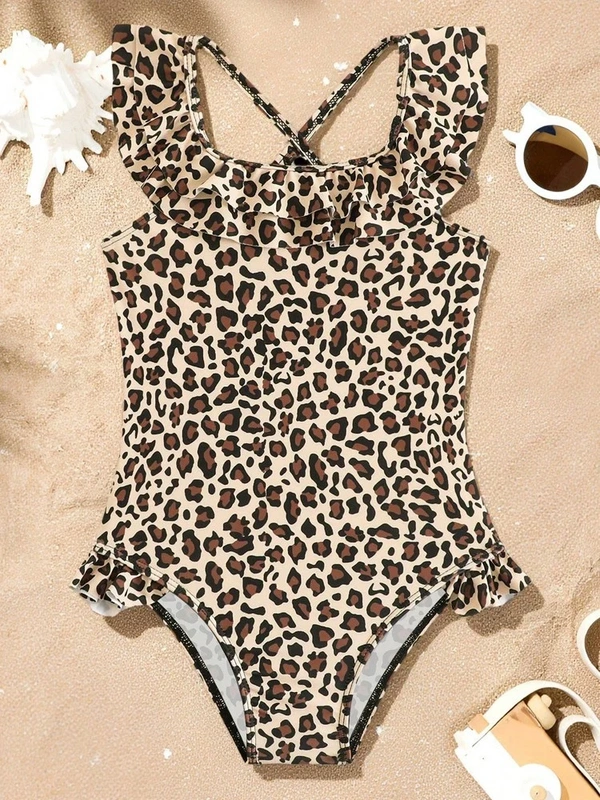 Kids' Leopard Ruffle One-Piece, style SH-KD-20
