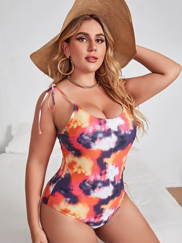 Plus-Size Abstract Tie-Strap Suit, style SH-PS-11