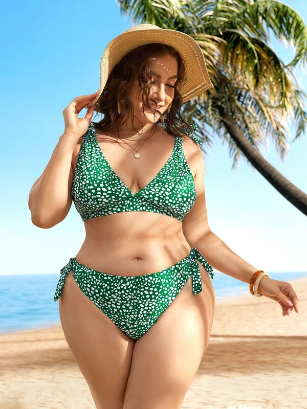 Plus-Size Green Print Bikini, style SH-PS-12