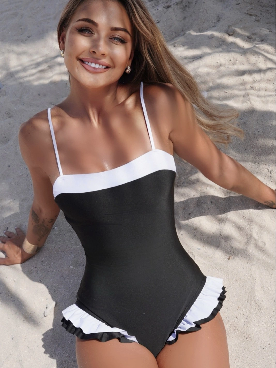 Contrast Ruffle One-Piece, SH-OP-14, original product photograph