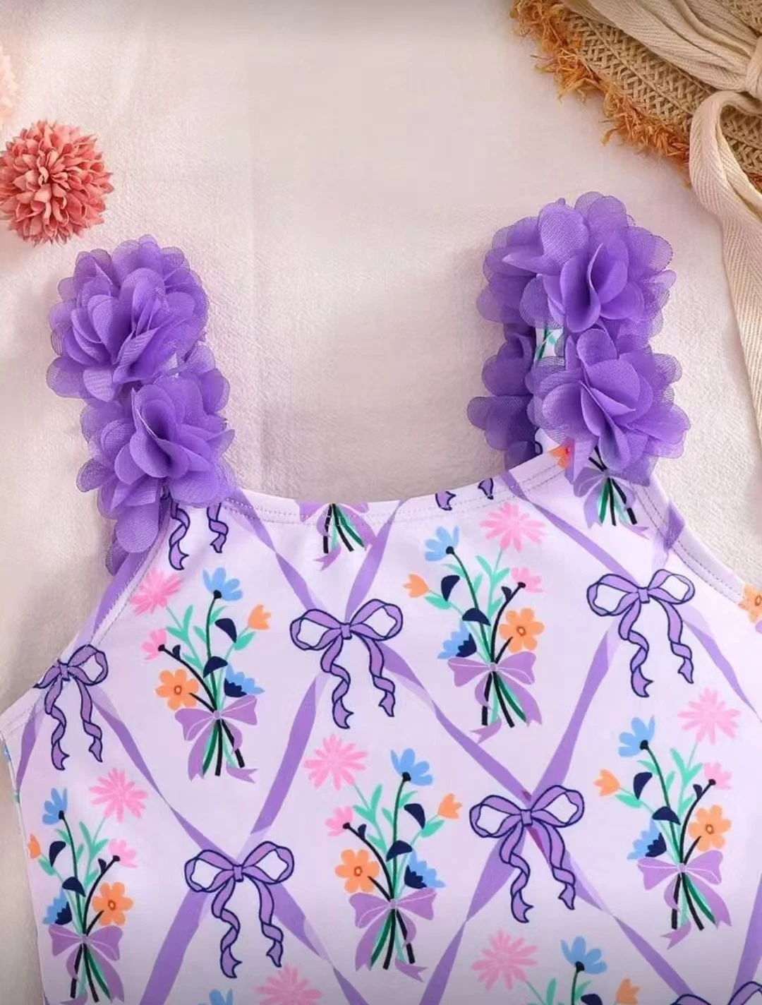 Kids' Floral Ruffle One-Piece, photograph 3