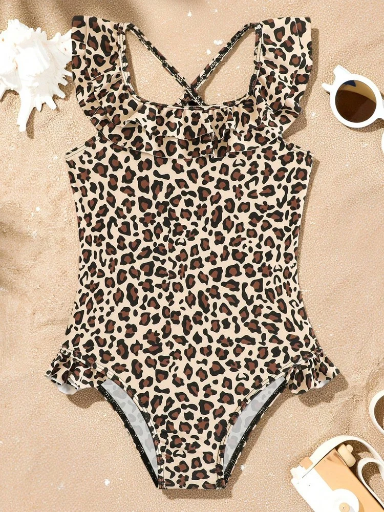 Kids' Leopard Ruffle One-Piece, SH-KD-20, original product photograph