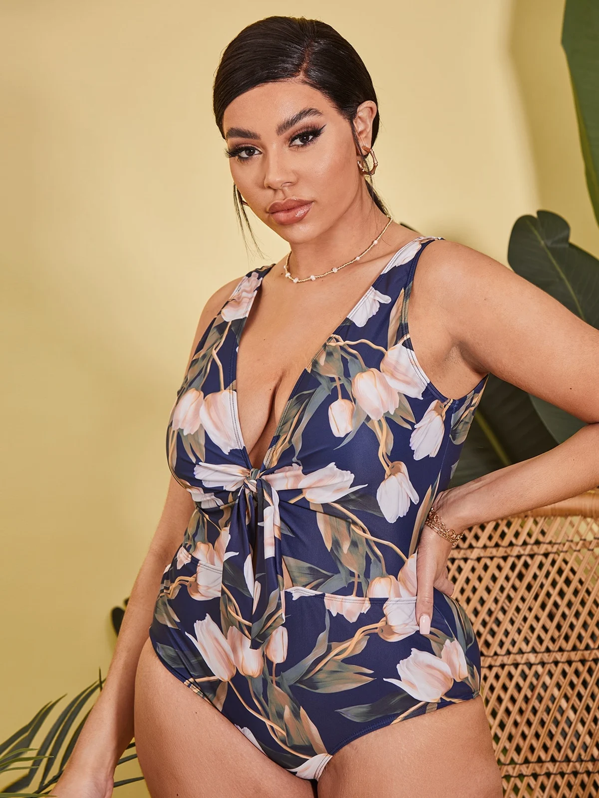 Plus-Size Floral Knot One-Piece, SH-PS-02, original product photograph