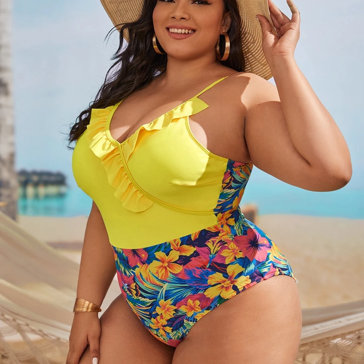 Plus-Size Ruffle Wrap Suit, SH-PS-04, original product photograph