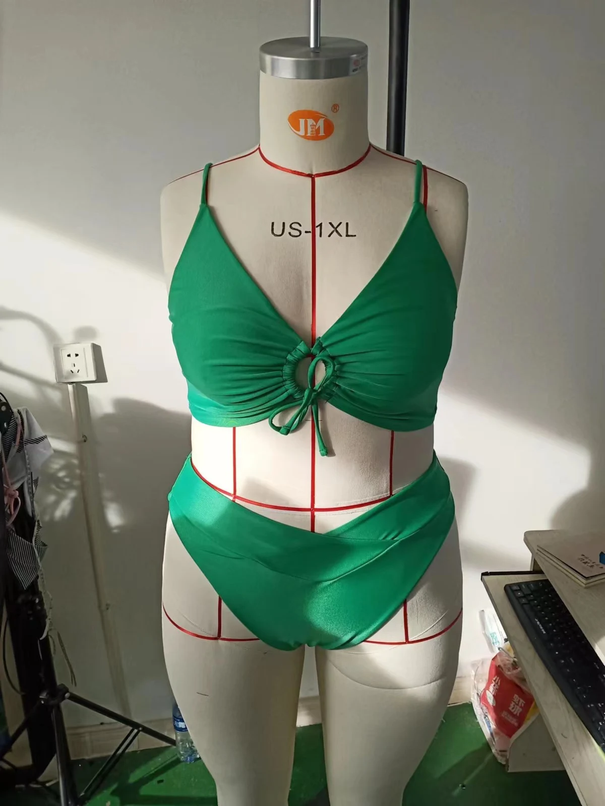 Plus-Size Green Ruched Bikini, photograph 2