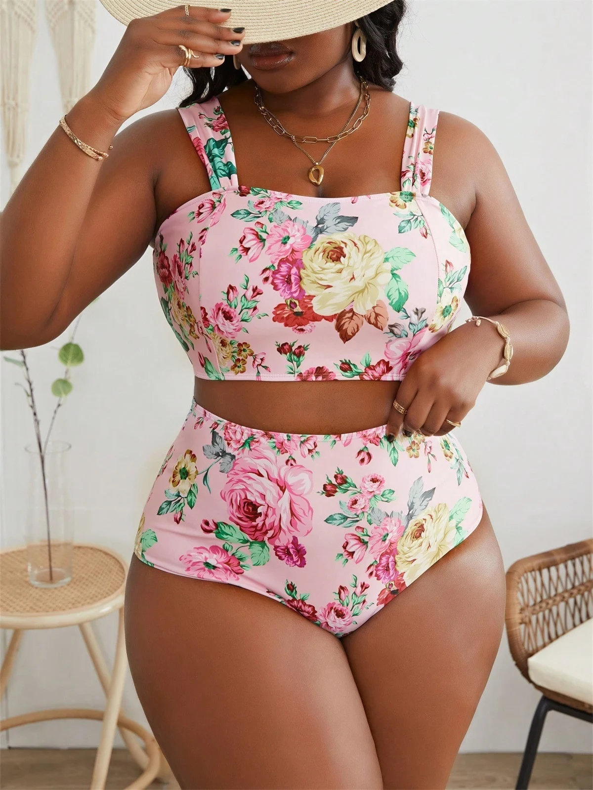 Plus-Size Rose-Print Bikini, SH-PS-18, original product photograph