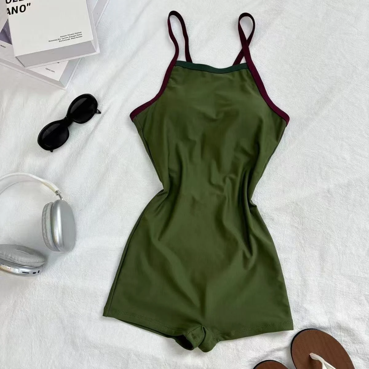 Olive Cross-Back Short-Leg Suit, SH-TR-09, original product photograph