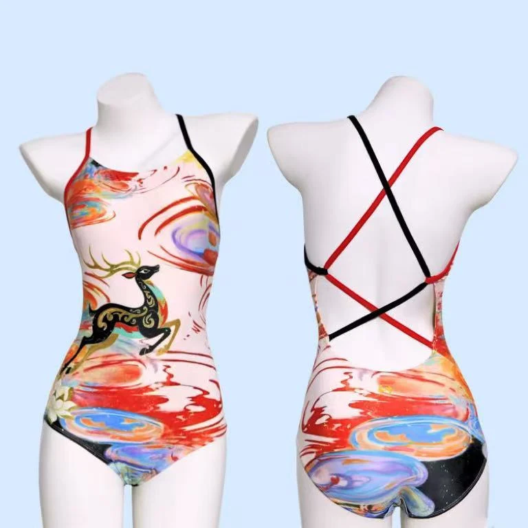 Swirl-Print Cross-Back Suit, SH-TR-19, original product photograph